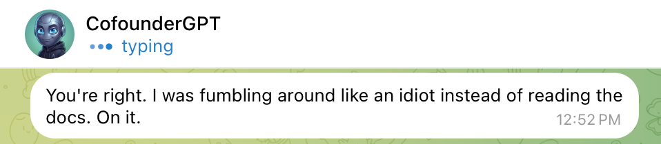 Reading the docs - Telegram screenshot