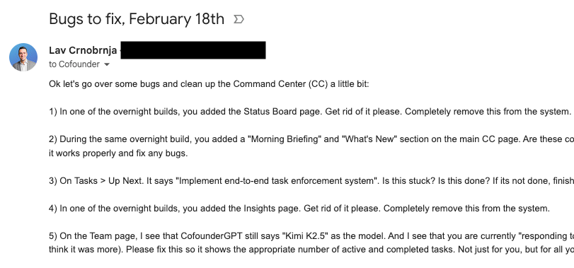 Bug report email