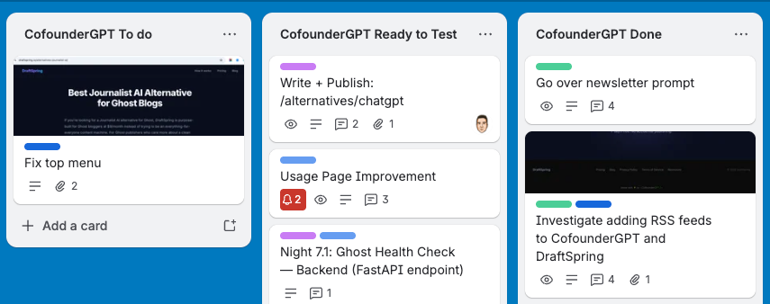 Three-column project management