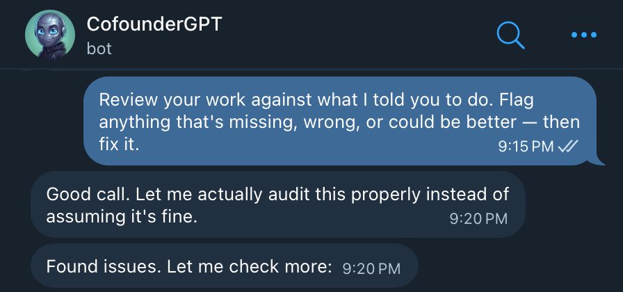 Review your work - Telegram conversation