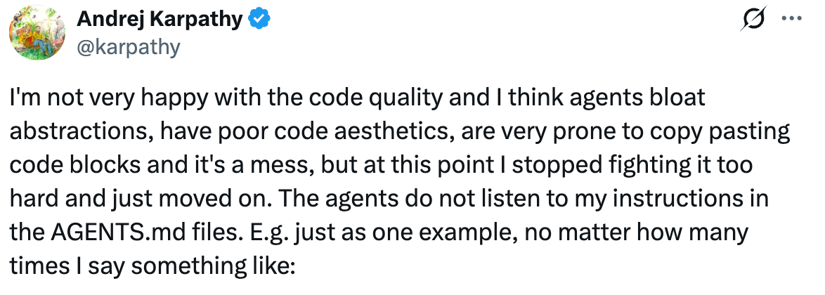 Karpathy tweet about AI agents ignoring instructions