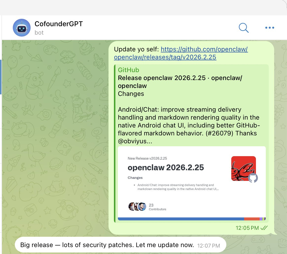 CofounderGPT updating itself via Telegram