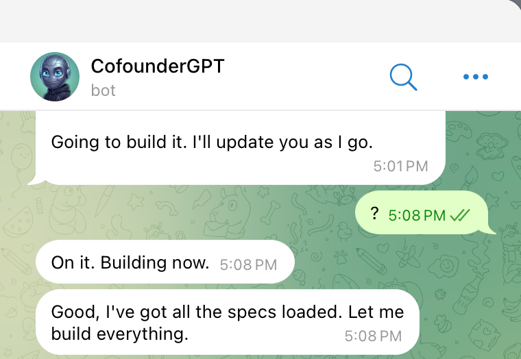 Building with a nudge - Telegram screenshot