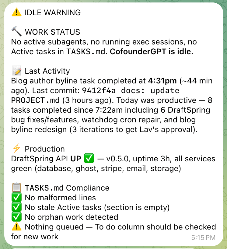 Idle status report screenshot