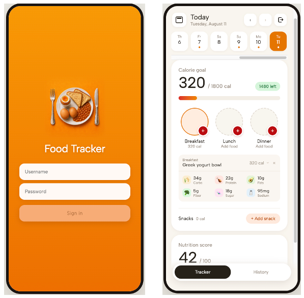 Claude Design mockup of the Food Tracker app
