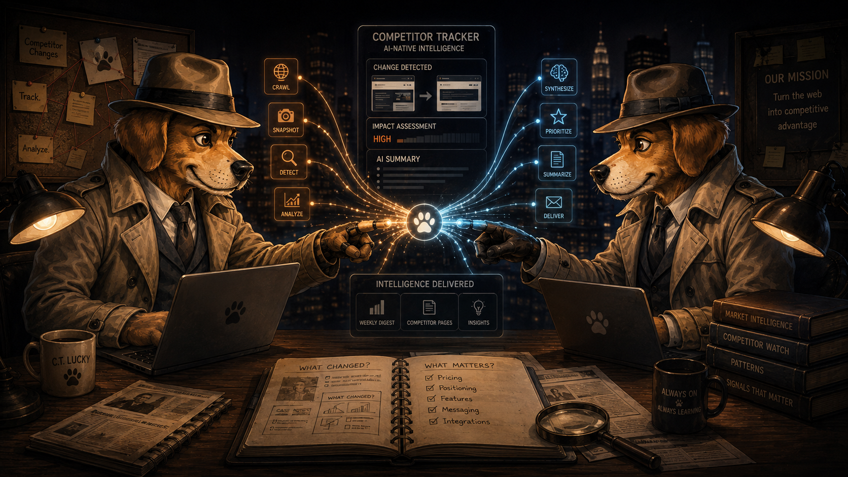 AI-native Competitor Tracker workflow with detective agents