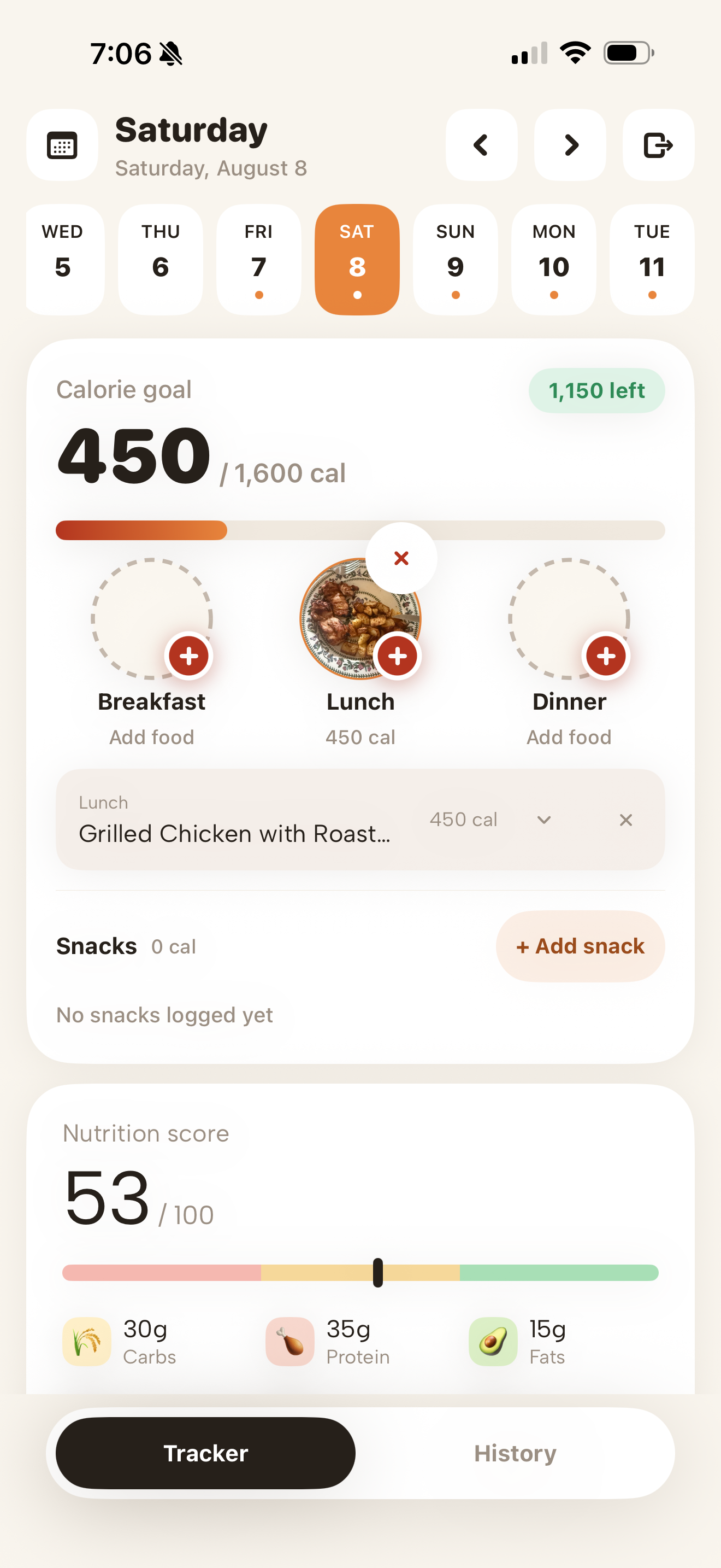 Working Food Tracker app screen from the original article