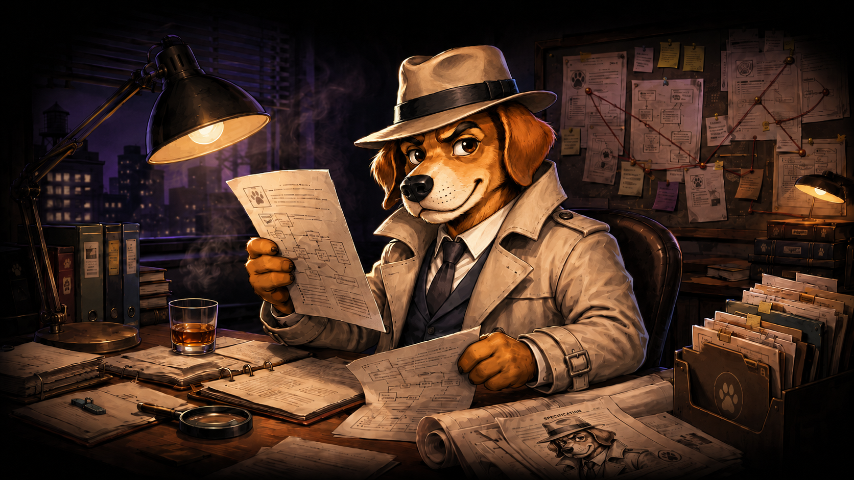 CT Lucky, the Competitor Tracker mascot and marketing agent, working the case file.